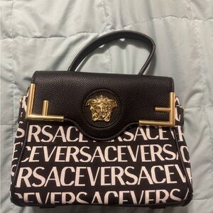 Black and Cream Satchel with Gold Accents